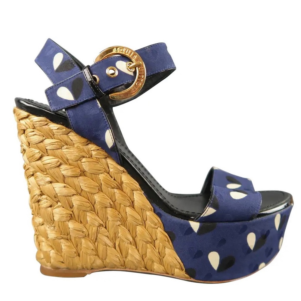 Louis Vuitton Navy Fabric Braided Espadrille Wedges size 39